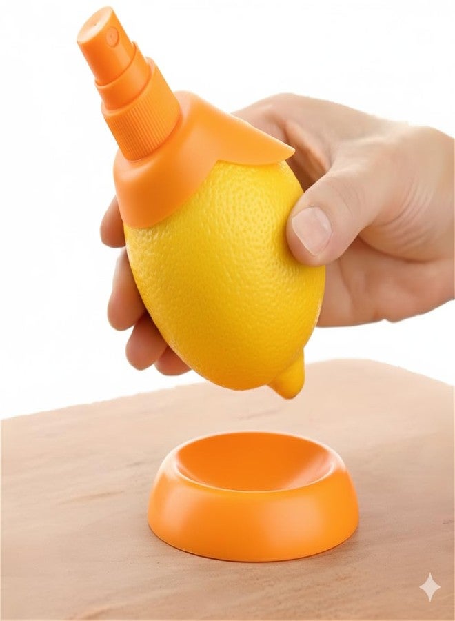 Bexter 3-Piece Citrus Sprayer Set - 2 Lemon & Lime Juice Sprayers with Base Plate - Fresh Fruit Extractor for Salads, Seafood, Veggies & Cocktails (Orange) - Image 4